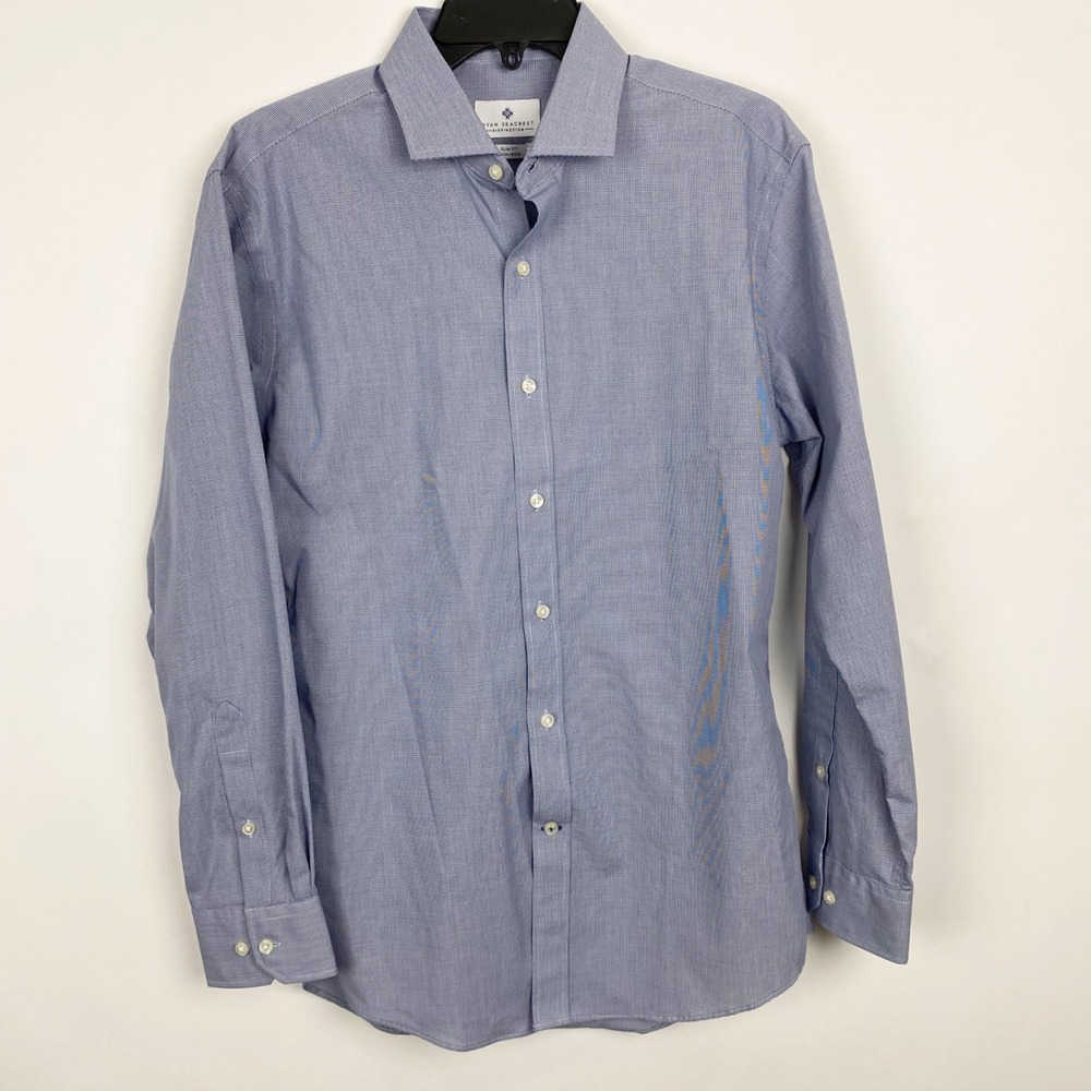Ryan Seacrest Distinction Slim Fit Non-Iron Dress Shirt Mens 16 32/33 Blue White